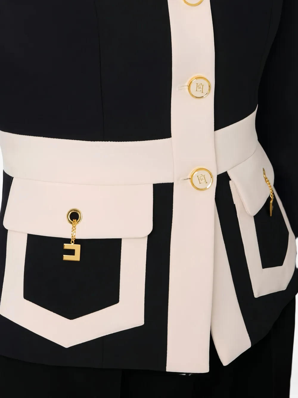 Elisabetta Franchi Colour-blocking Button Jacket In Black