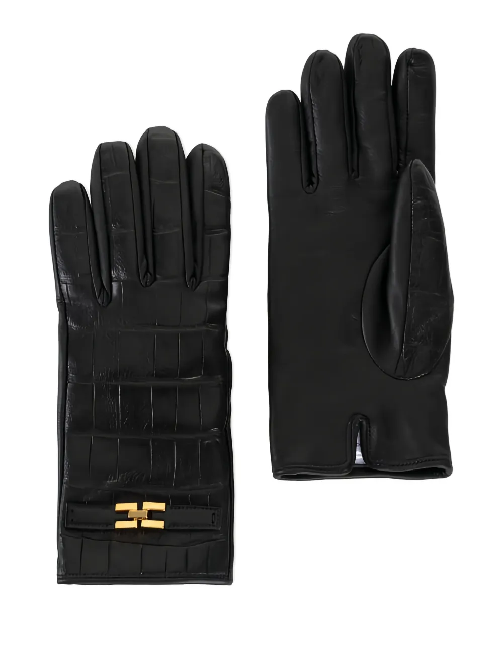 Elisabetta Franchi Crocodile Pattern Gloves Gold-tone Hardware In Black