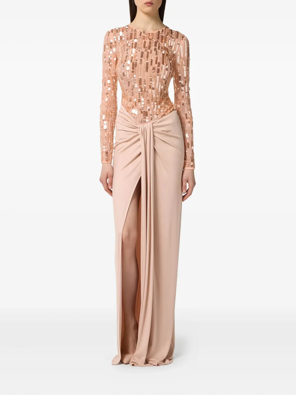 Elisabetta Franchi Red Carpet sequin embellished draped dress - Beige