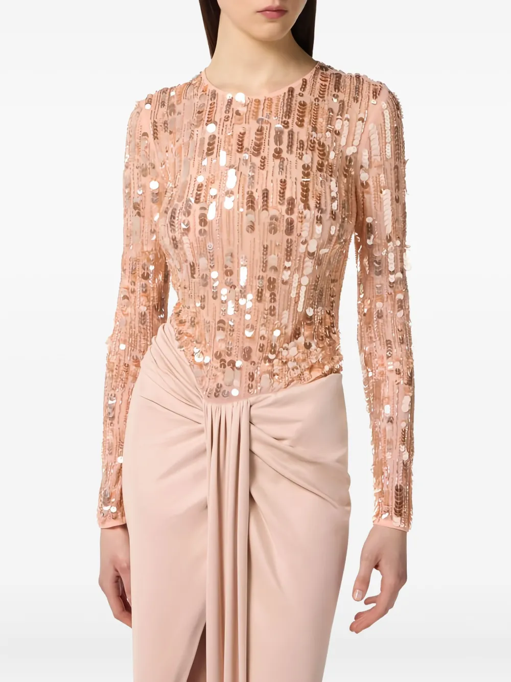 Elisabetta Franchi Red Carpet gedrapeerde jurk verfraaid met pailletten Beige