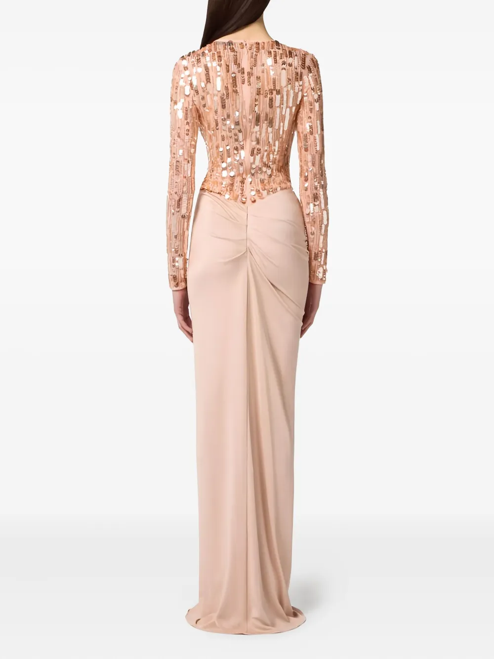 Elisabetta Franchi Red Carpet gedrapeerde jurk verfraaid met pailletten Beige