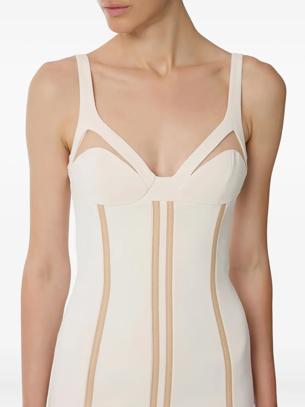 Elisabetta Franchi Midi-jurk met verstelbare bandjes en vlakken Beige