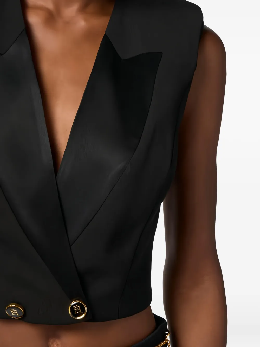 Elisabetta Franchi Satin Lapels Button Waistcoat In Black