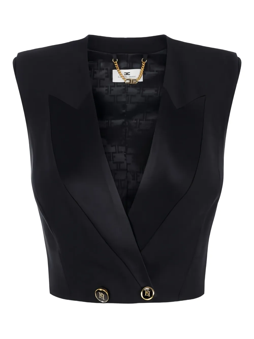 Elisabetta Franchi Satin Lapels Button Waistcoat In Black