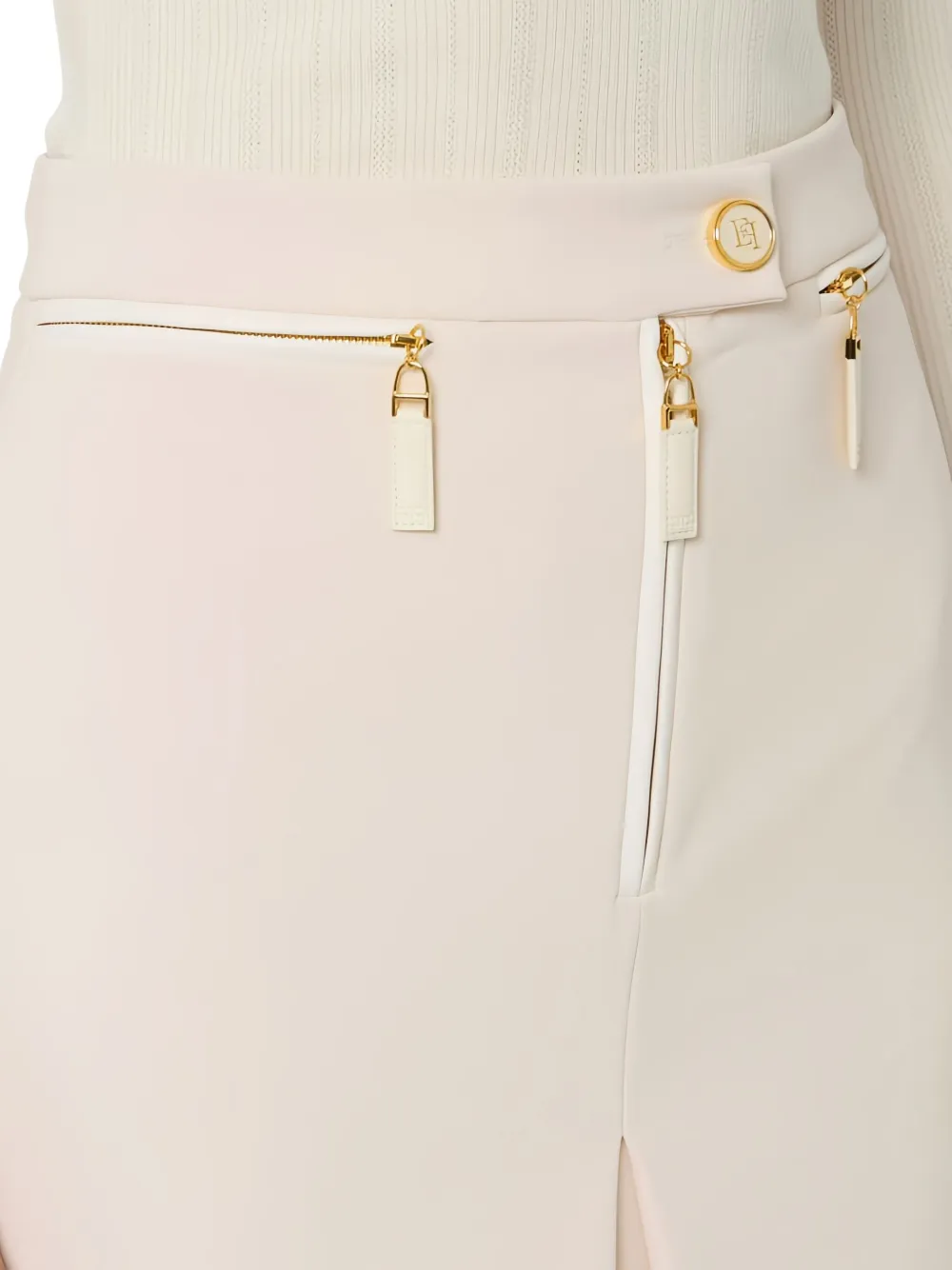Elisabetta Franchi Zip Mini Skirt In Neutral