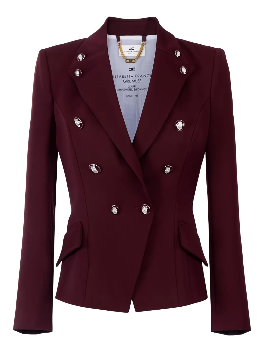 Elisabetta Franchi Double-breasted Enamelled-buttons Blazer In Burgundy