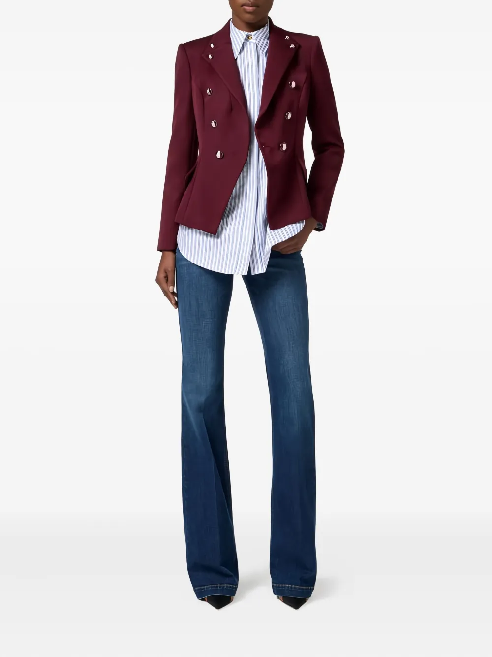 Elisabetta Franchi Double-breasted Enamelled-buttons Blazer In Burgundy