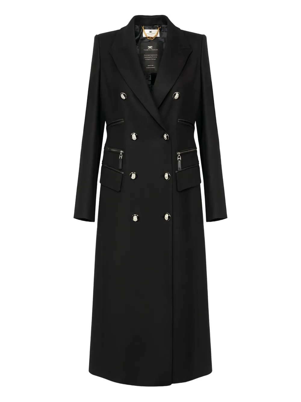Elisabetta Franchi enamelled button double-breasted coat | Black | Image 1