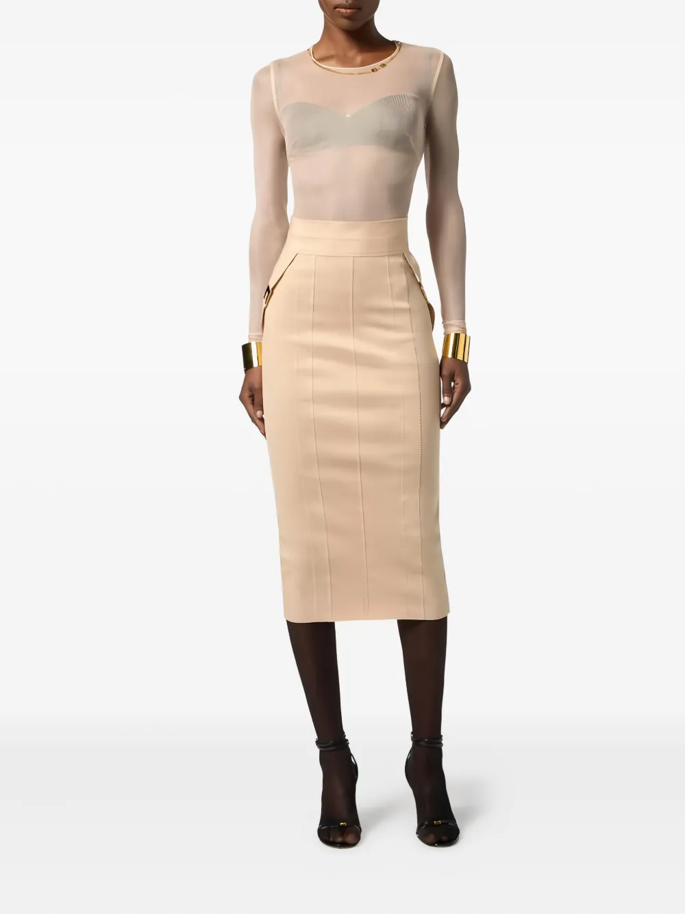 Elisabetta Franchi topstitching logo detail skirt - Beige