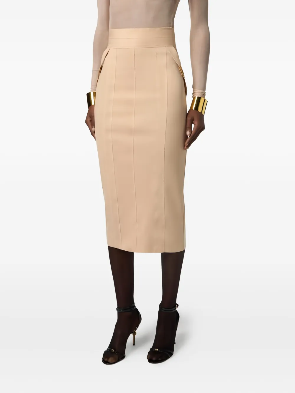 Elisabetta Franchi Rok met logodetail en stiksel Beige