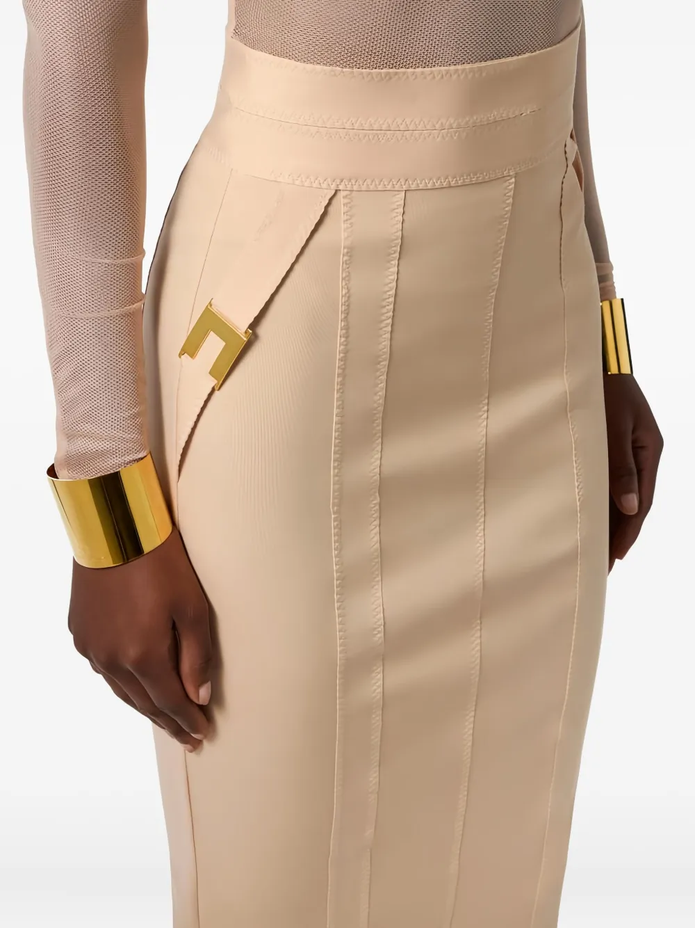 Elisabetta Franchi Rok met logodetail en stiksel Beige