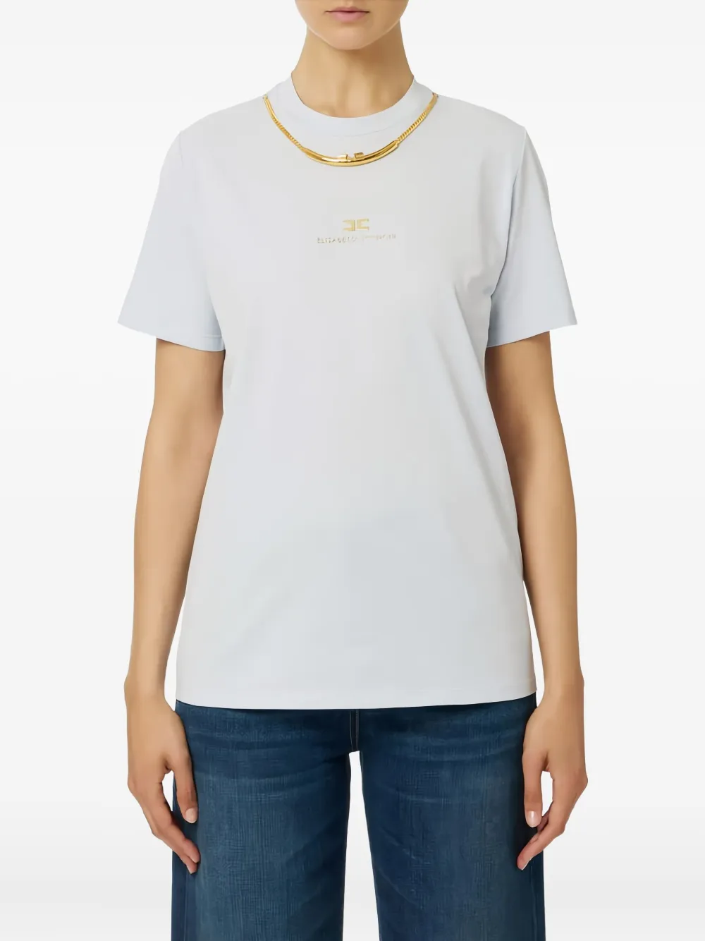 Elisabetta Franchi Necklace Embellishment T-shirt In Blue