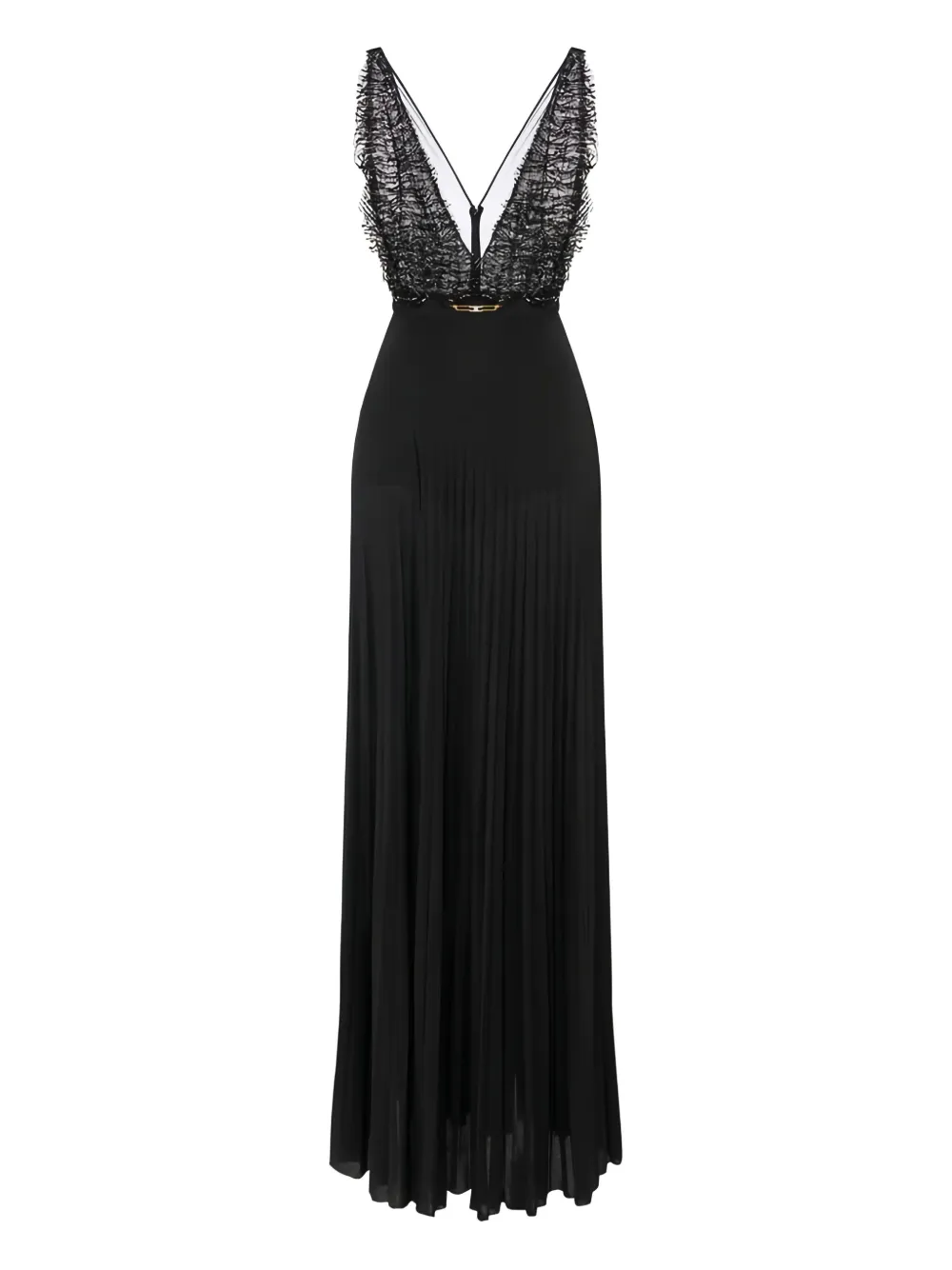 Elisabetta Franchi Abito Red Carpet In Tulle E Jersey Con Cristalli In Black