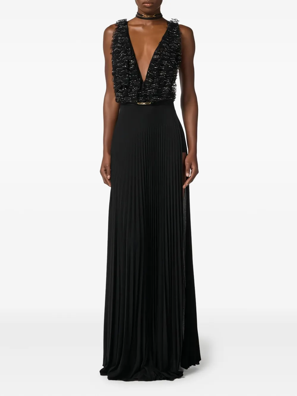 Elisabetta Franchi pleated maxi dress - Zwart