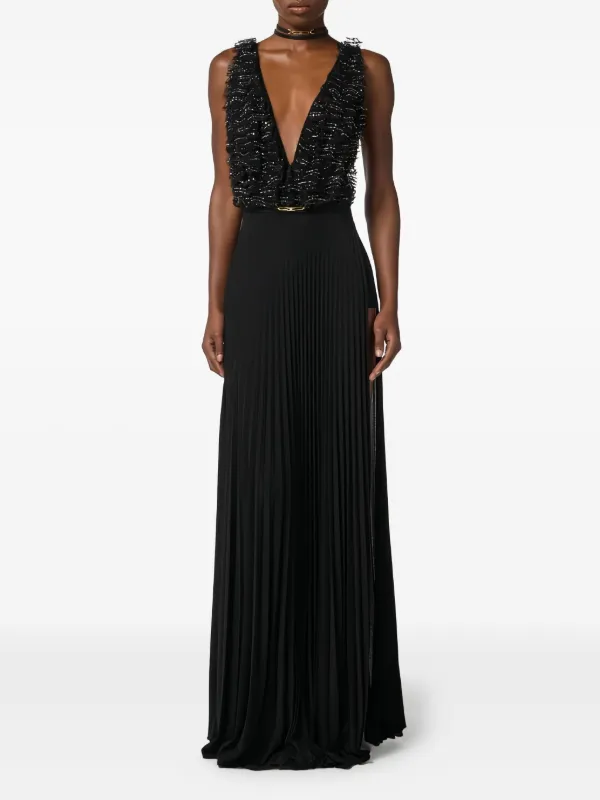 Elisabetta Franchi Pleated Maxi Dress | Black | FARFETCH