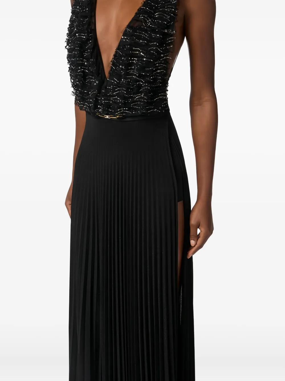 Elisabetta Franchi Abito Red Carpet In Tulle E Jersey Con Cristalli In Black