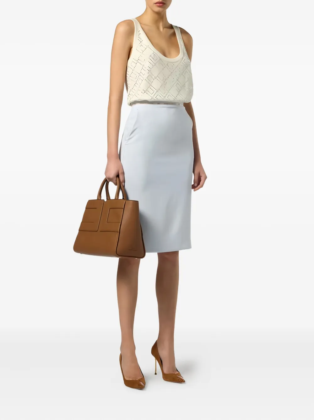 Elisabetta Franchi logo-waistband mid skirt - Blauw