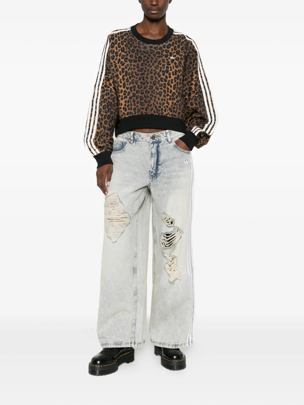 Adidas distressed wide-leg jeans - Blauw