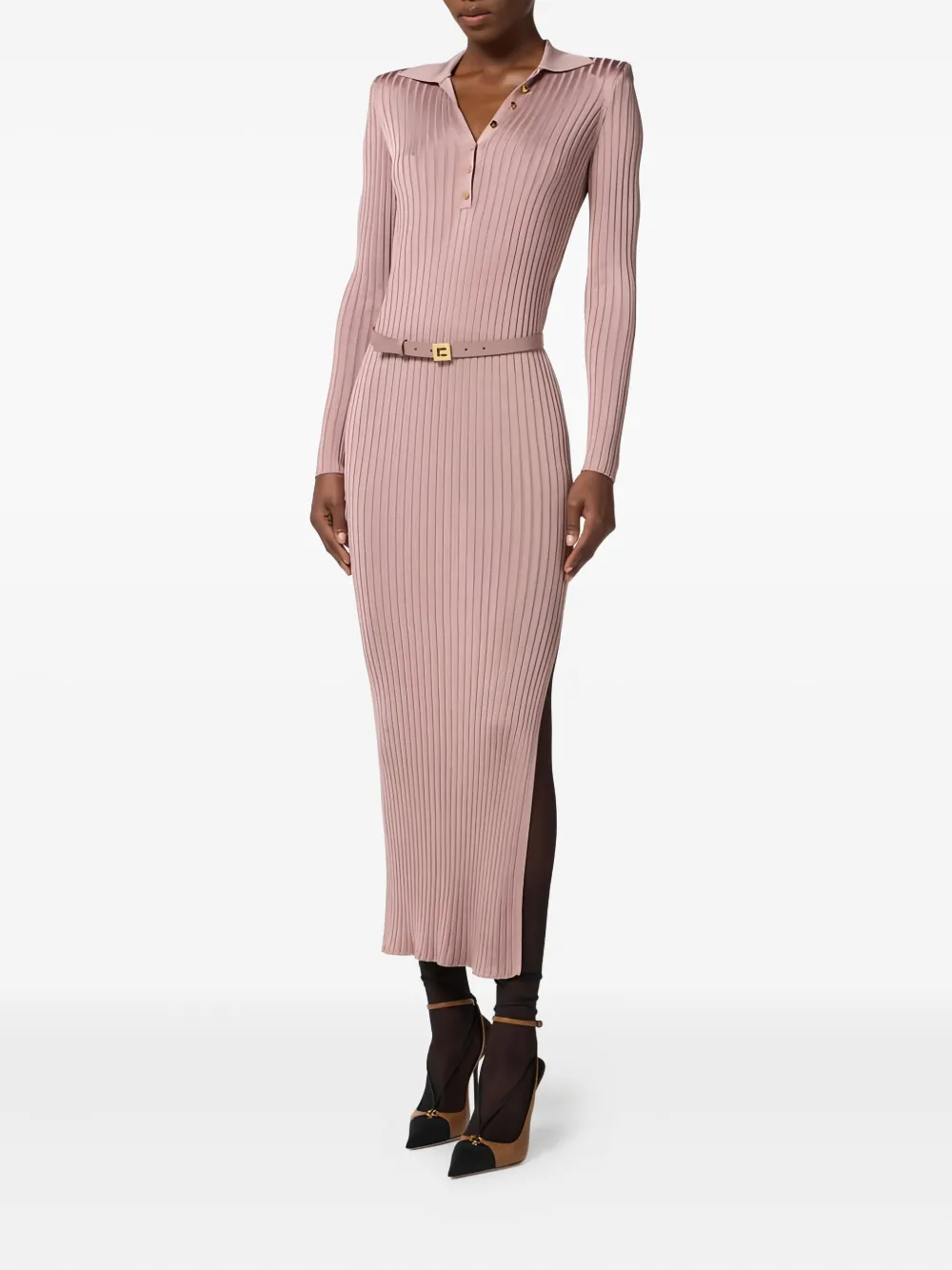 Elisabetta Franchi ribbed-knit polo midi dress - Roze