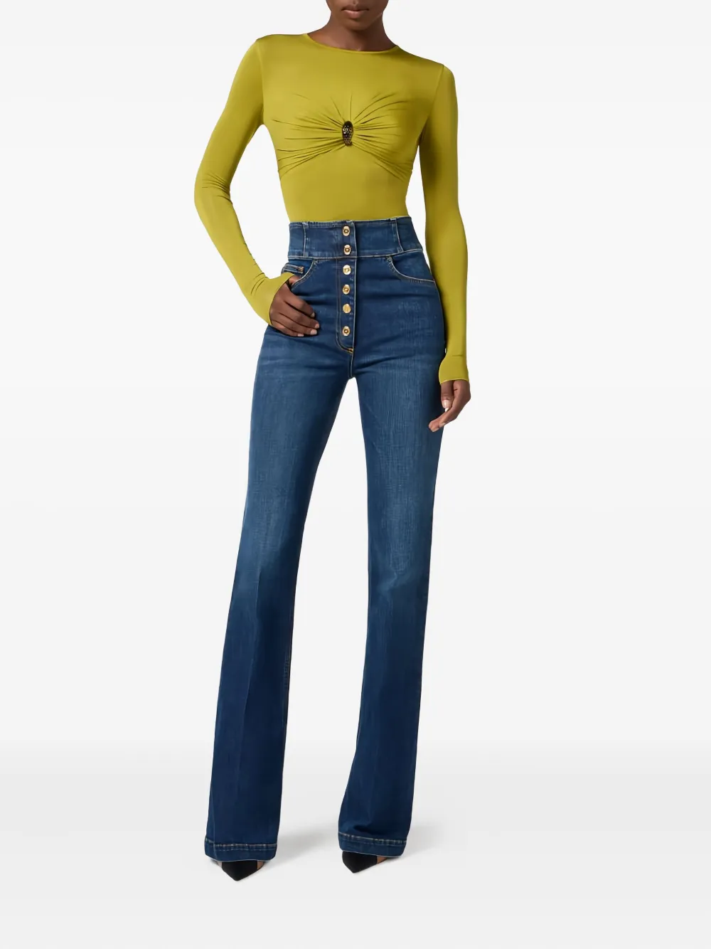 Elisabetta Franchi Body met lange mouwen en juwelen Groen