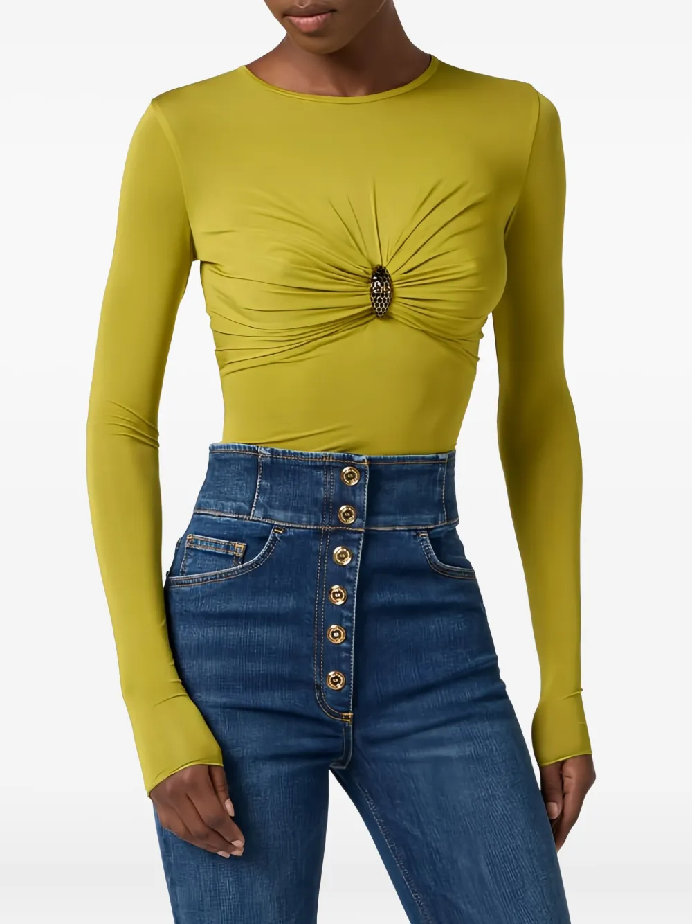Elisabetta Franchi Body met lange mouwen en juwelen Groen
