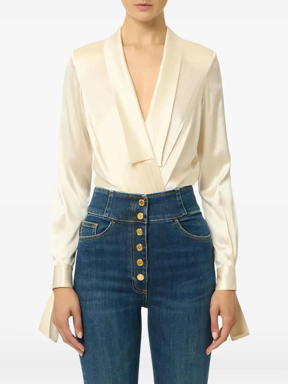 Elisabetta Franchi shawl-lapel satin bodysuit | Blouses | Image 2