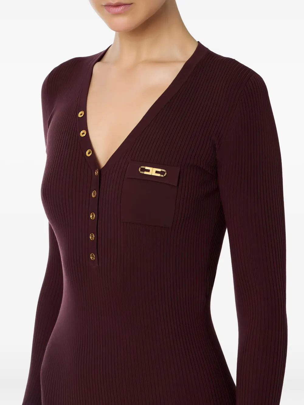 Elisabetta Franchi Geribbelde midi-jurk met borstzak Rood