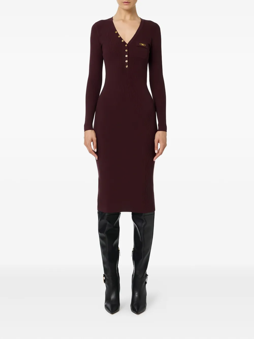 Elisabetta Franchi ribbed chest-pocket midi dress - Rood