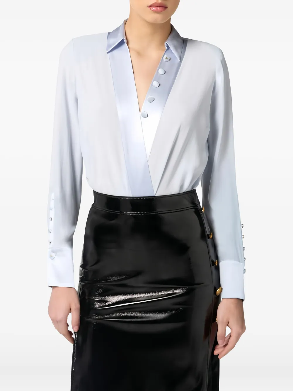 Elisabetta Franchi Satin-trim Bodysuit In Blue