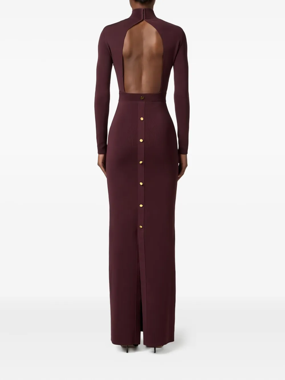 Elisabetta Franchi Burgundy Midi Dress With Gold Chain Cutouts In Red