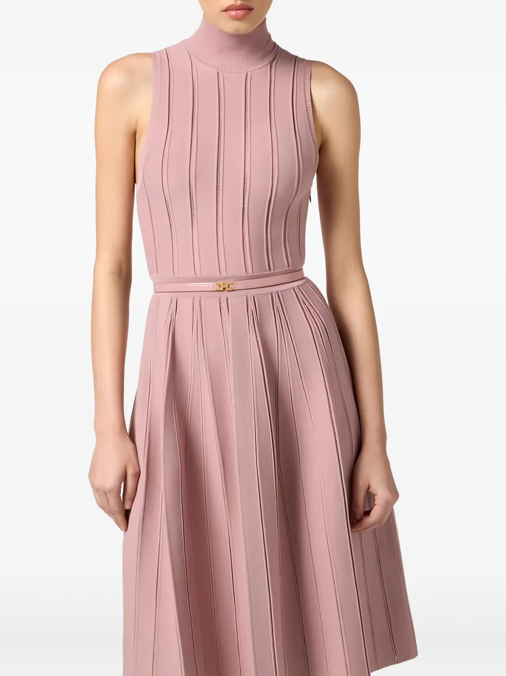 Elisabetta Franchi Midi-jurk met hoge hals Roze