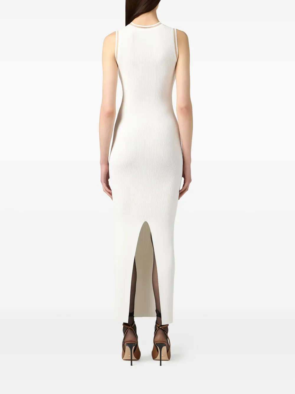 Elisabetta Franchi Ribgebreide midi-jurk Wit