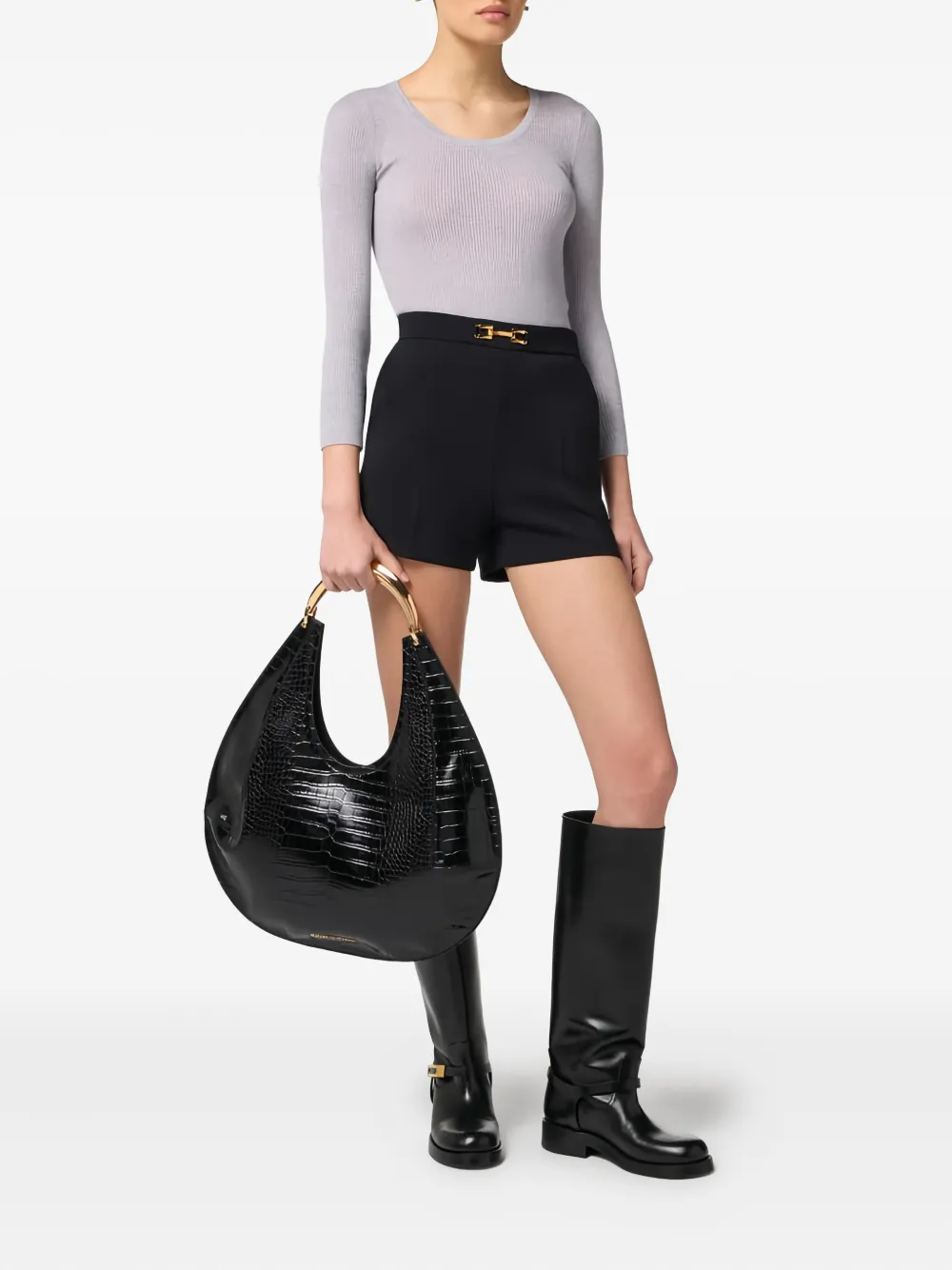 Elisabetta Franchi Ribbed Top In Gray