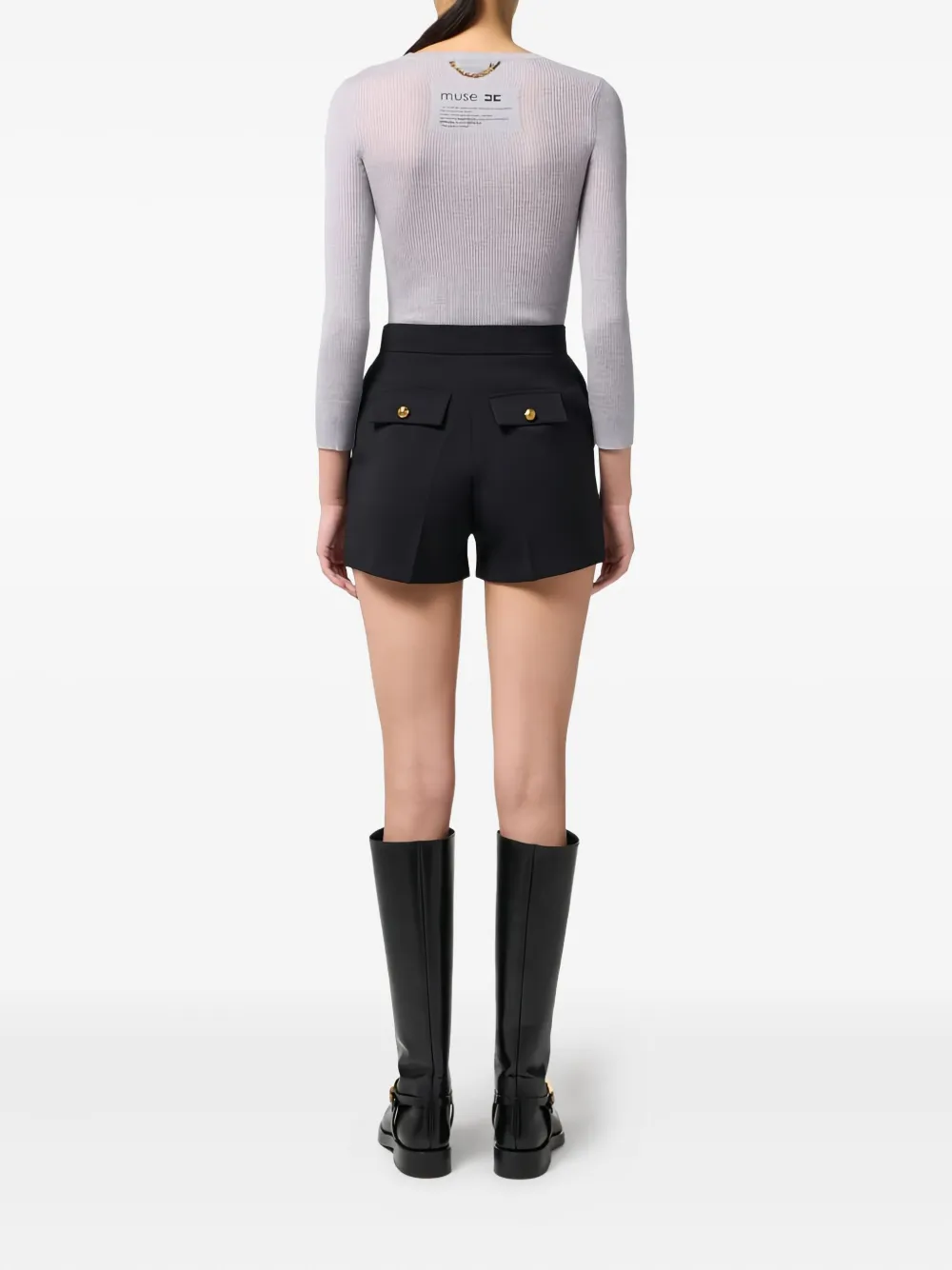 Elisabetta Franchi Ribbed Top In Gray