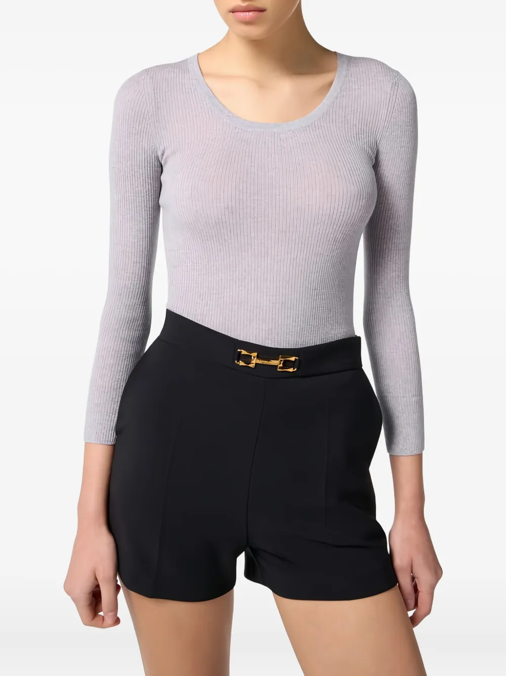 Elisabetta Franchi Ribbed Top In Gray