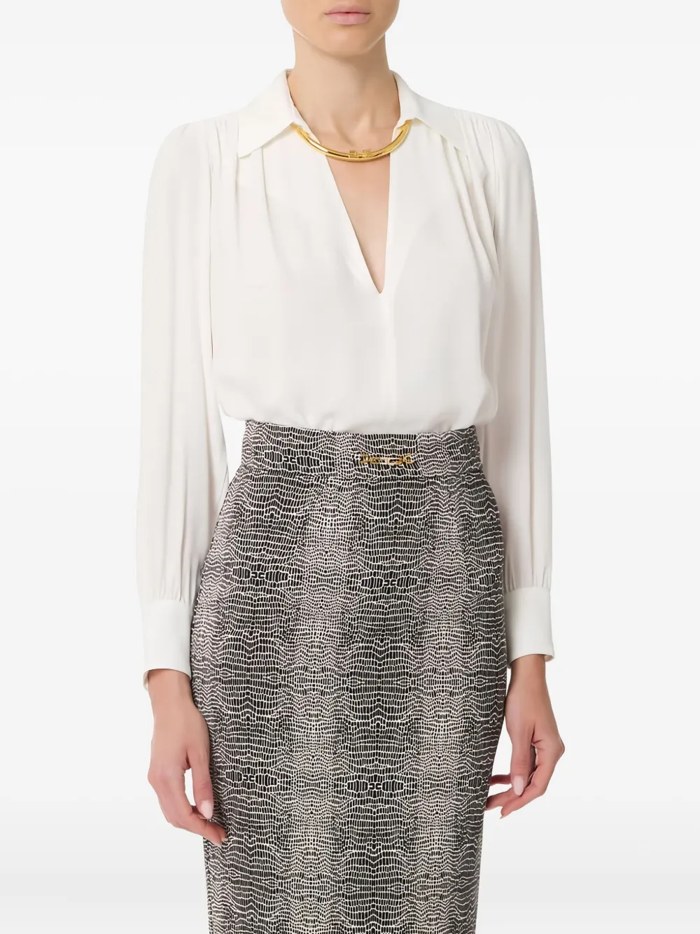 Elisabetta Franchi jewel-detail georgette blouse - Beige