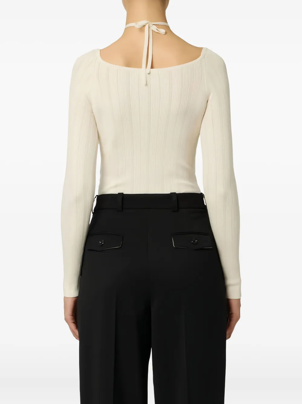Elisabetta Franchi Long-sleeve Ribbed-knit Bodysuit In Neutral
