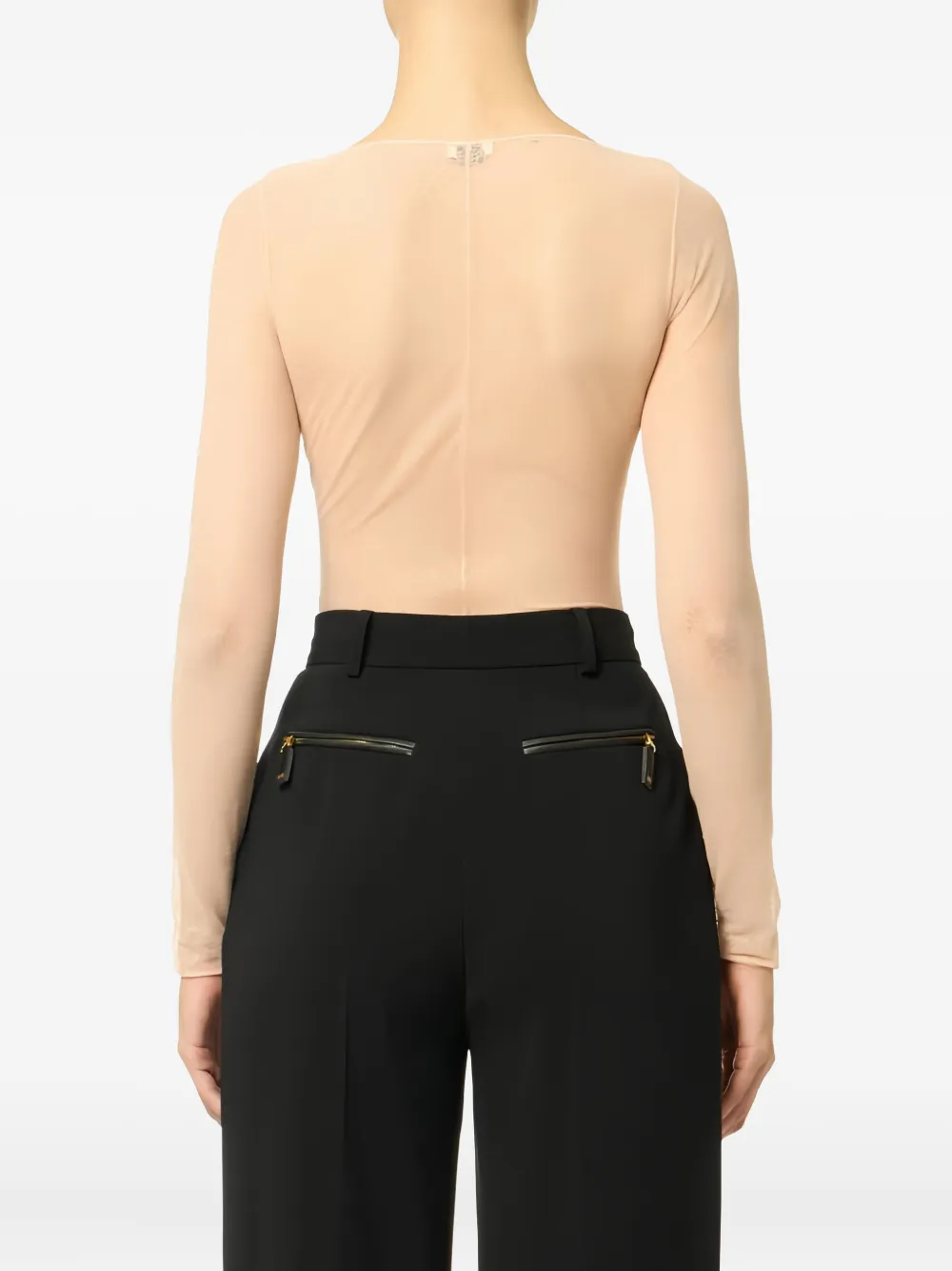 Elisabetta Franchi Jacquard-tulle Long-sleeve Bodysuit In Neutral