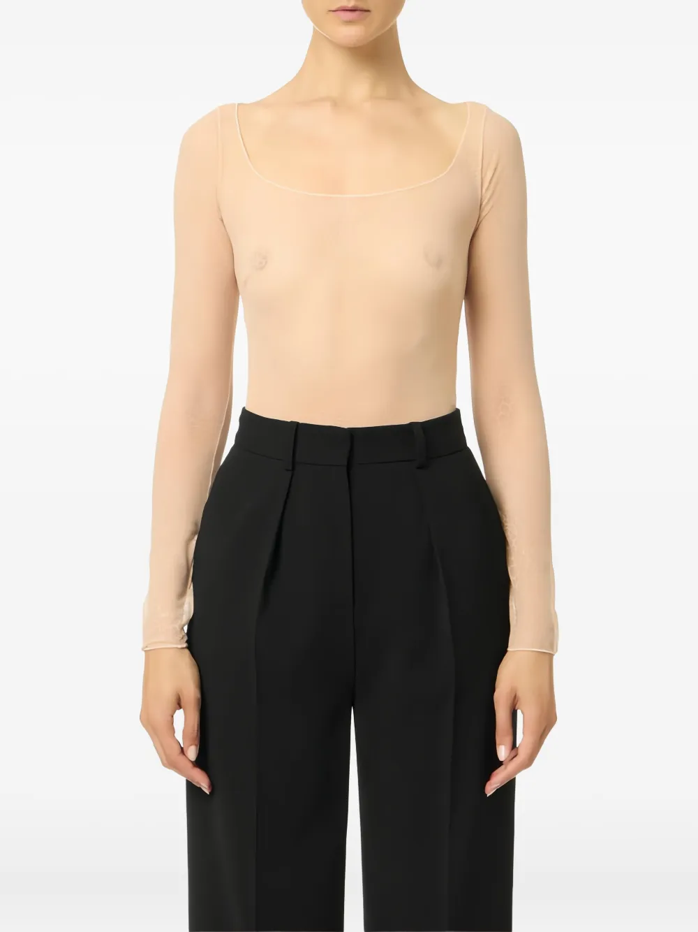 Elisabetta Franchi Jacquard-tulle Long-sleeve Bodysuit In Neutral