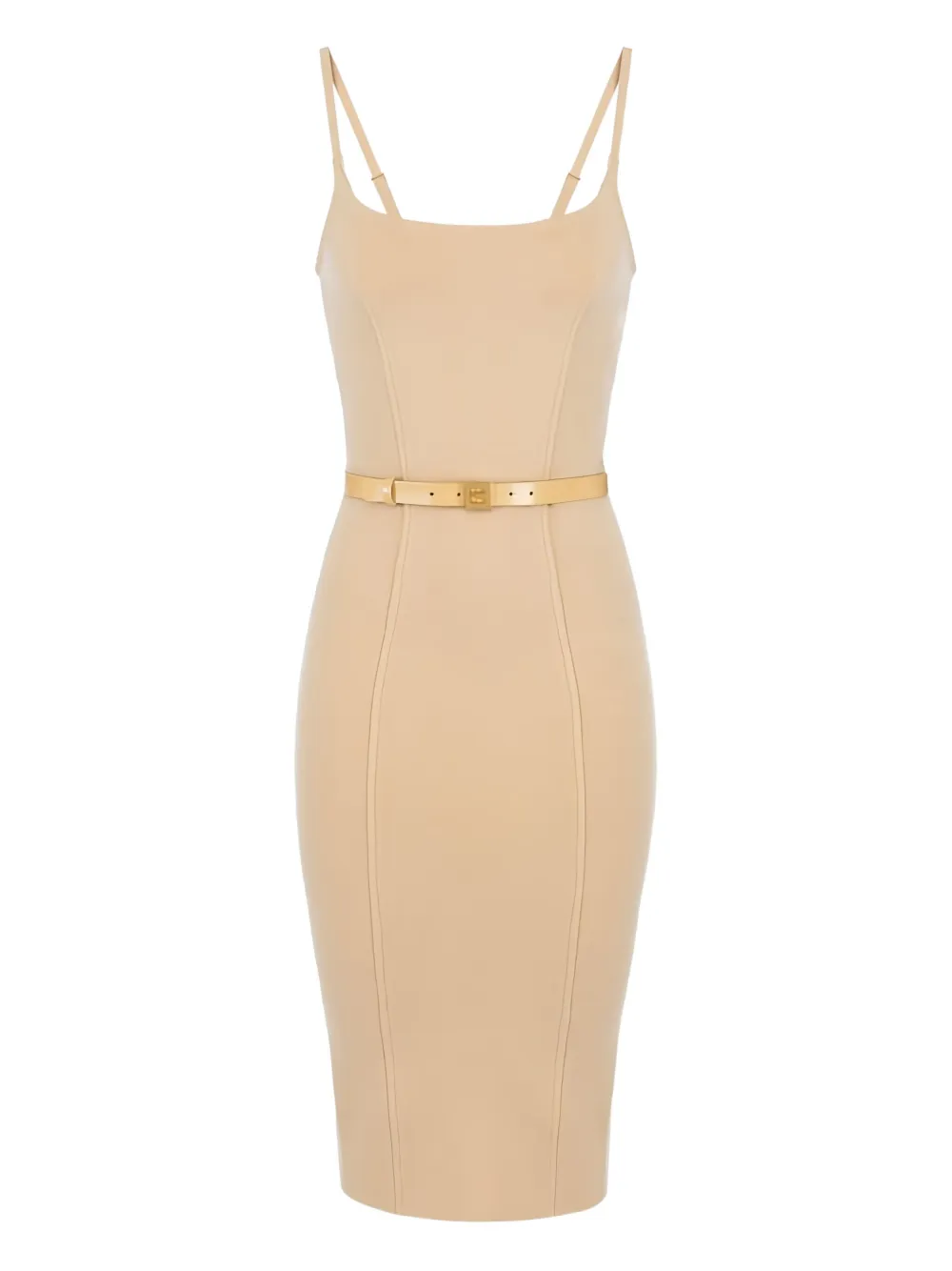 Elisabetta Franchi Belted Midi Dress In Neutral
