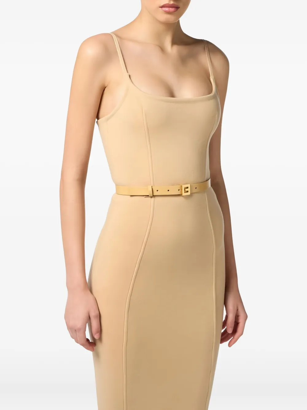 Elisabetta Franchi Belted Midi Dress In Neutral