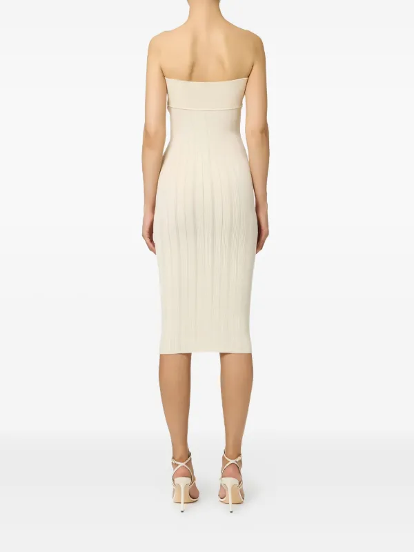 Elisabetta Franchi Jewel Cutout Ribbed Dress | Neutrals | FARFETCH