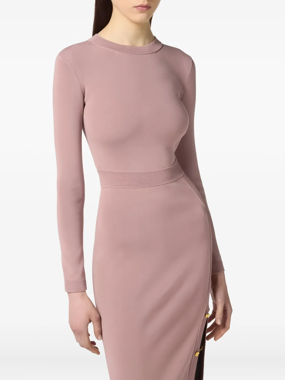 Elisabetta Franchi Midi-jurk met geribbeld detail Roze
