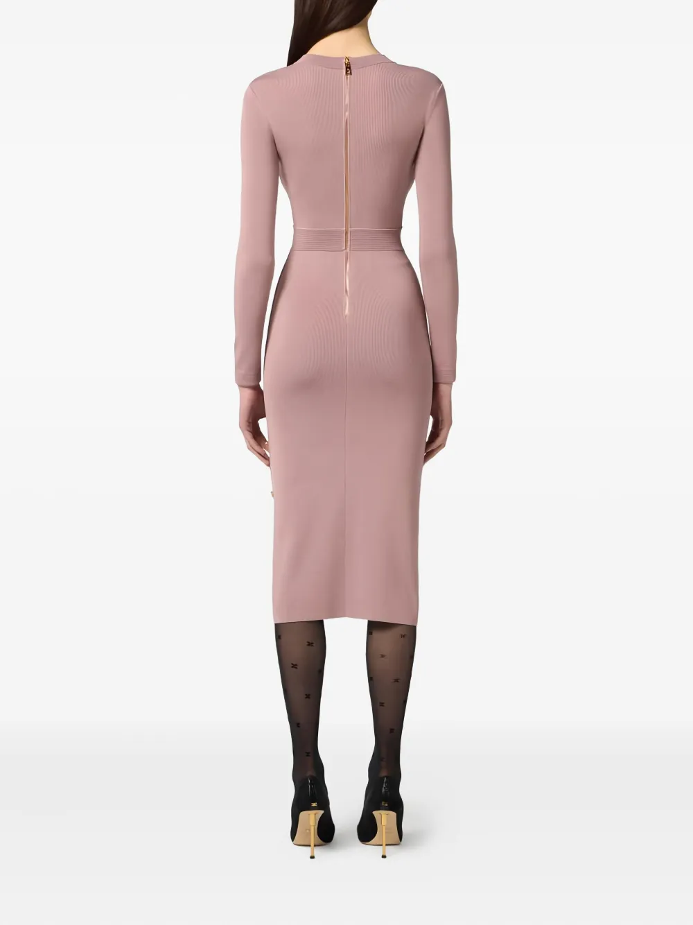 Elisabetta Franchi Midi-jurk met geribbeld detail Roze