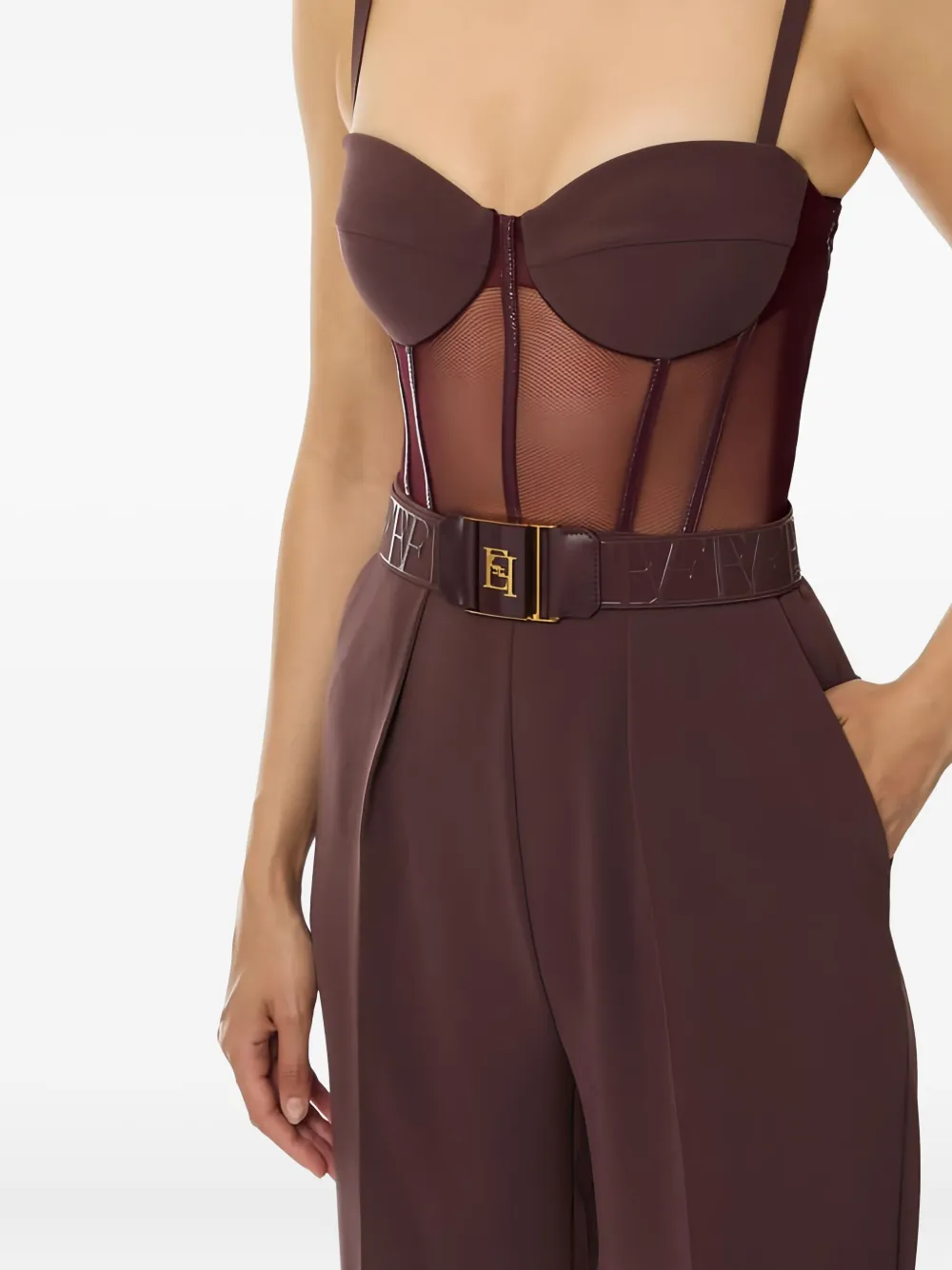 Elisabetta Franchi Tulle-detail Belted Jumpsuit In Red