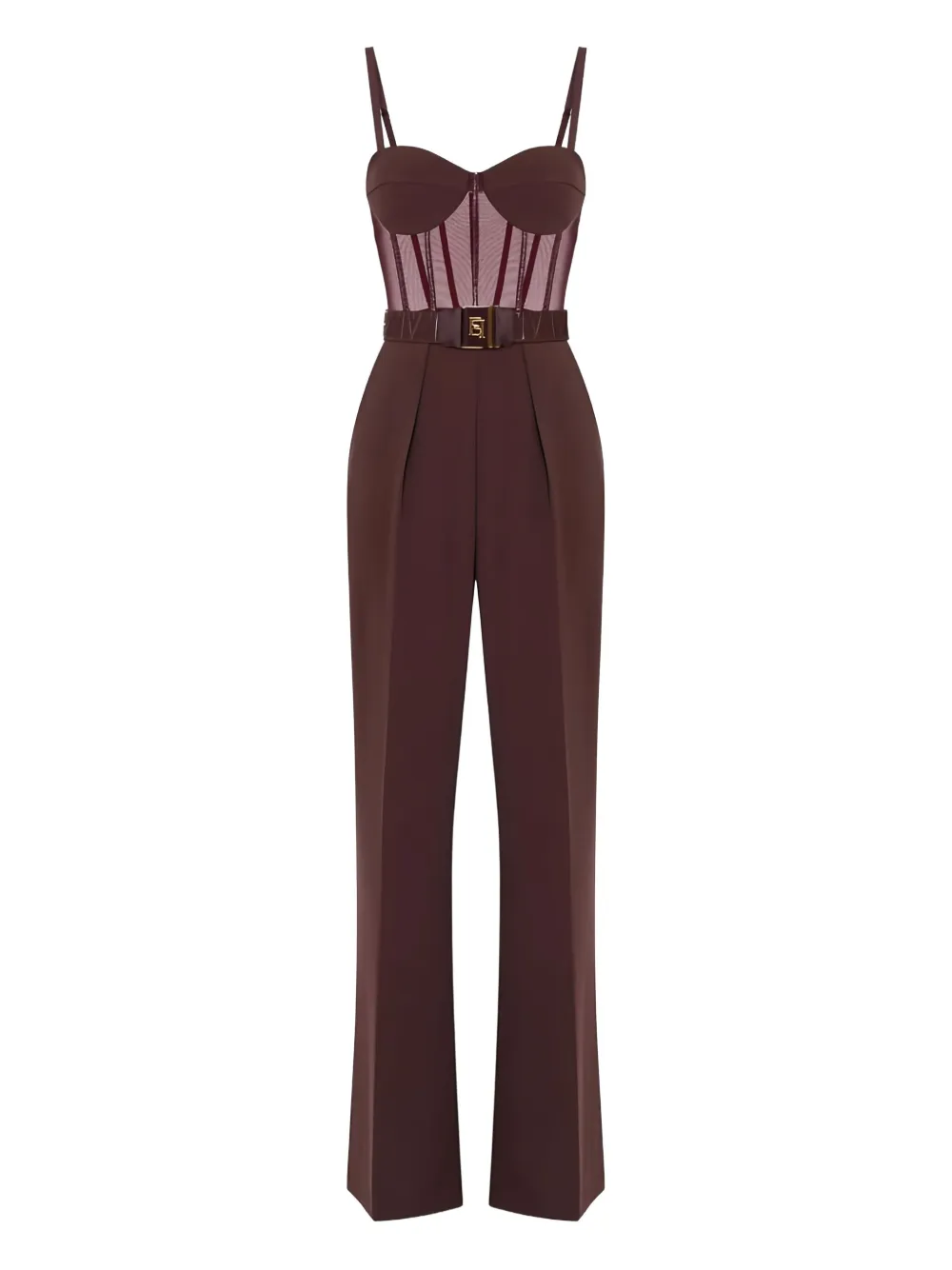 Elisabetta Franchi tulle-detail belted jumpsuit | Red | Image 1