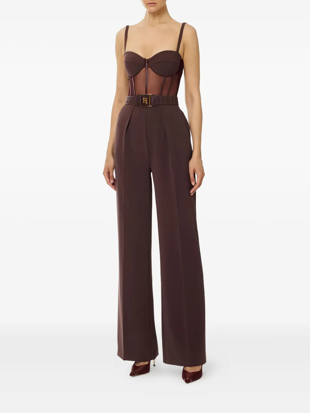 Elisabetta Franchi tulle-detail belted jumpsuit - Rood