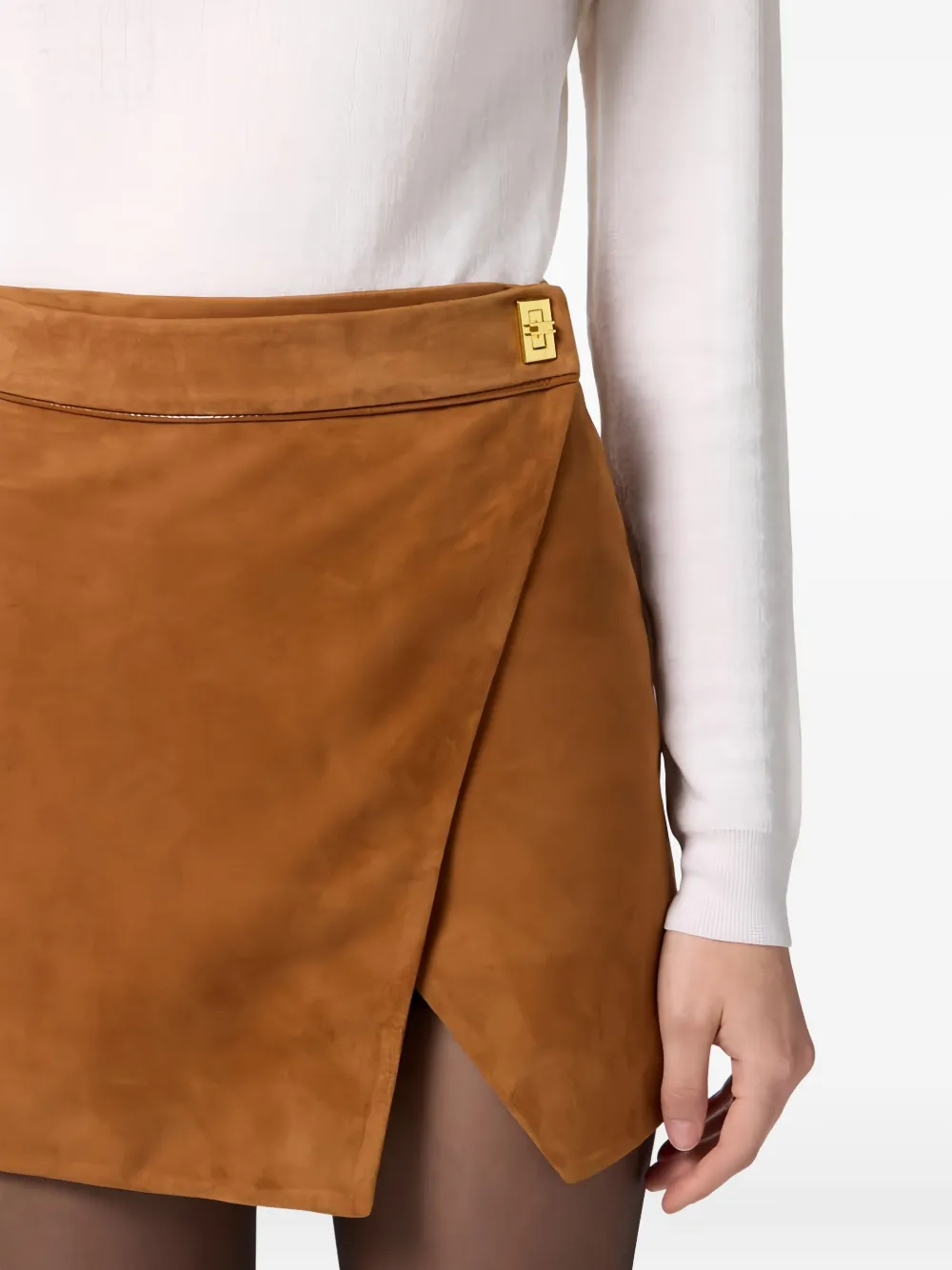 Elisabetta Franchi Wraparound Suede Mini Skirt In Brown