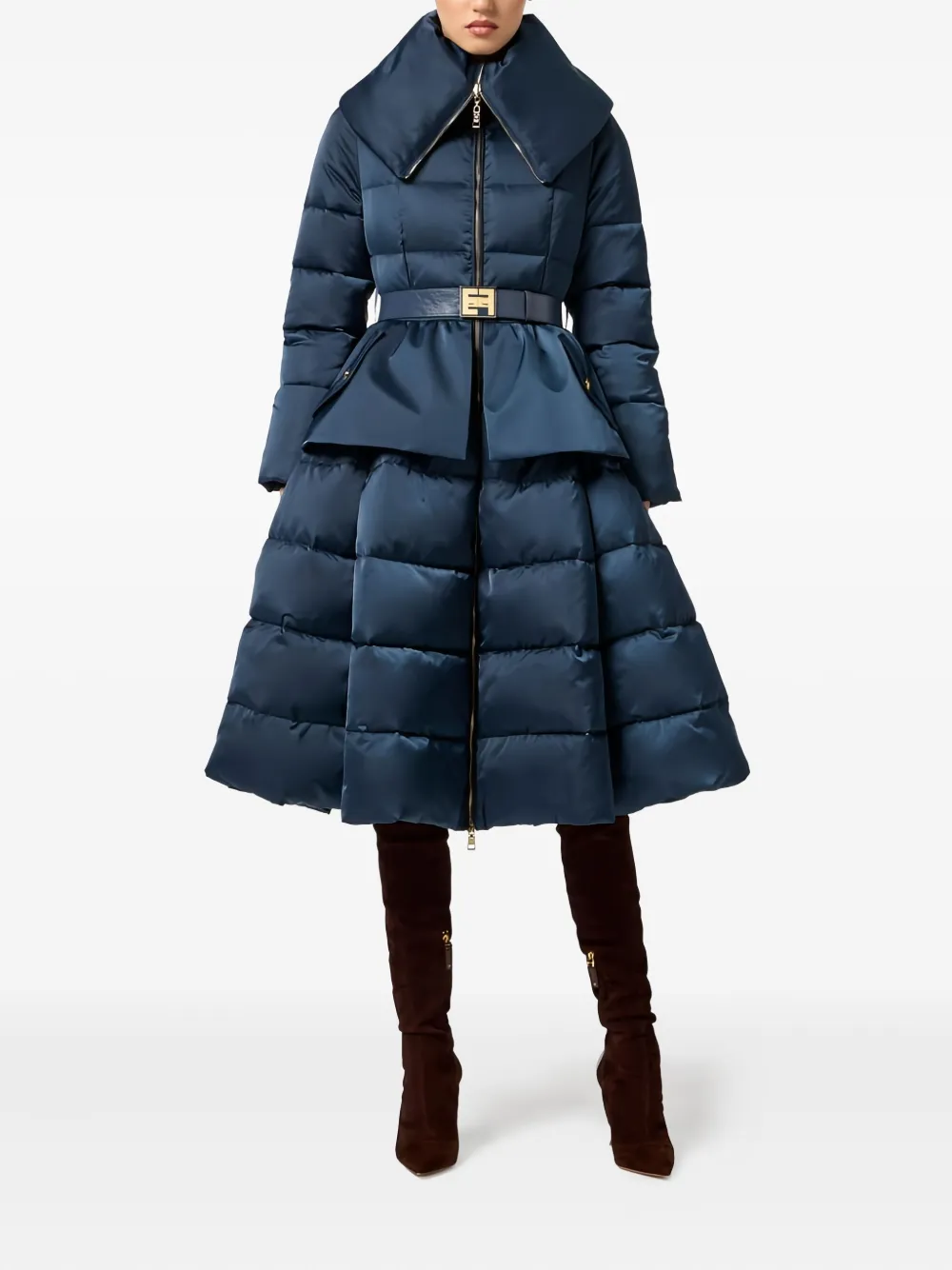 Elisabetta Franchi padded circle-skirt down coat | Single Breasted Coats | Image 2