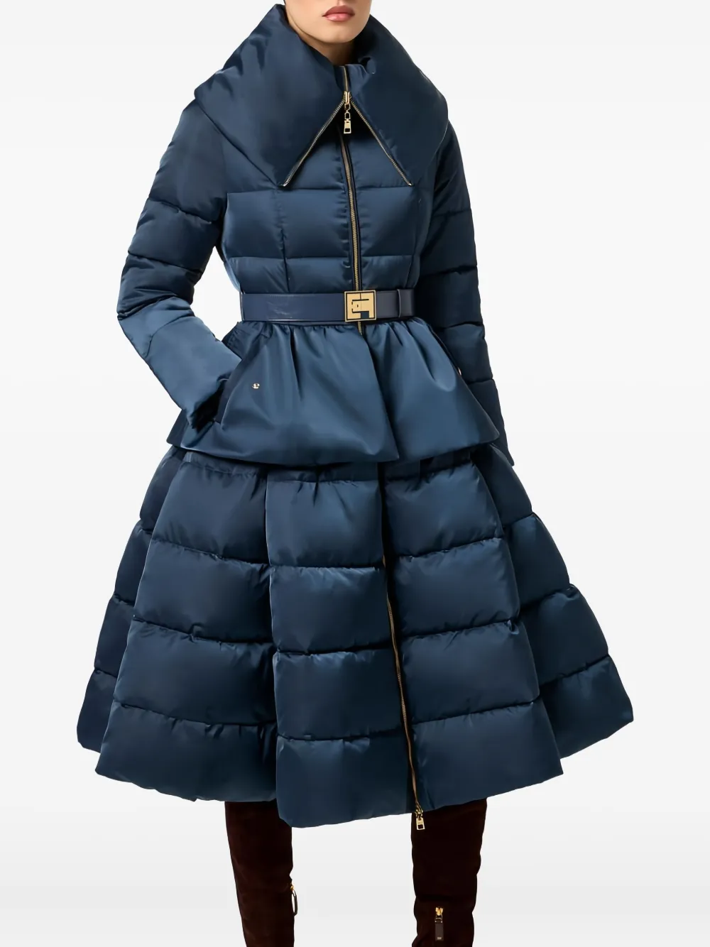 Elisabetta Franchi Padded Circle-skirt Down Coat In Blue